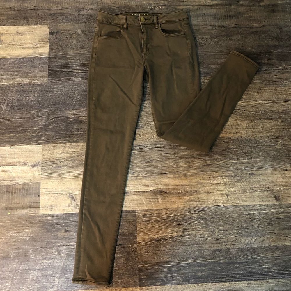 AEO GREEN/BROWN JEGGINGS